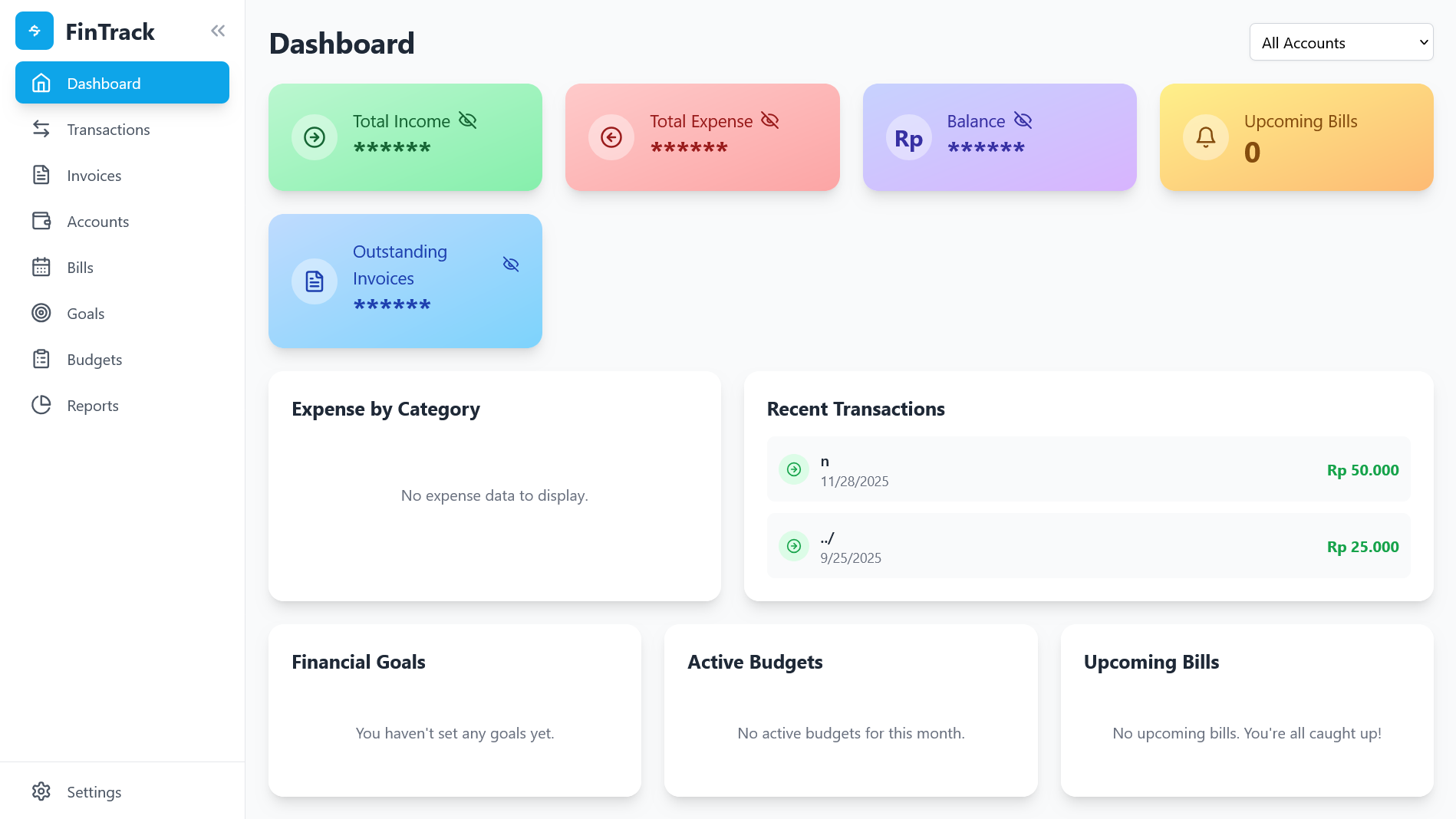 Screenshot of FinTrack — Expense tracking and budget forecasting engine